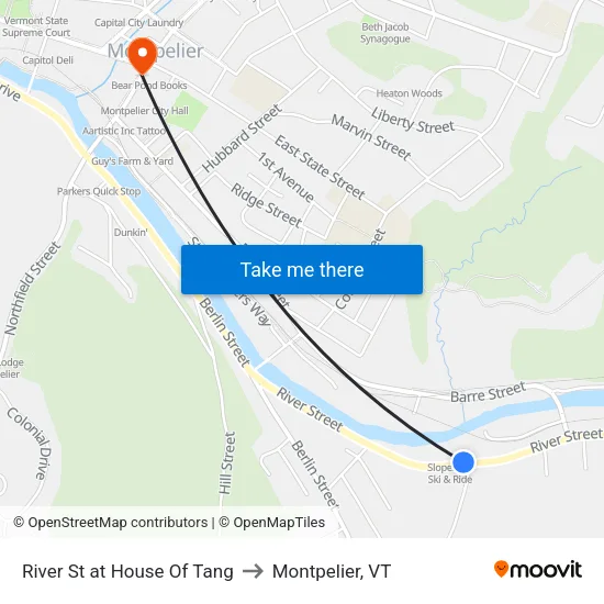 River St at House Of Tang to Montpelier, VT map