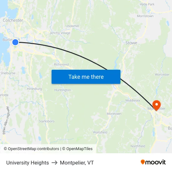 University Heights to Montpelier, VT map