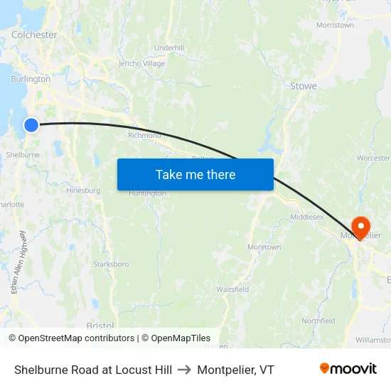 Shelburne Road at Locust Hill to Montpelier, VT map