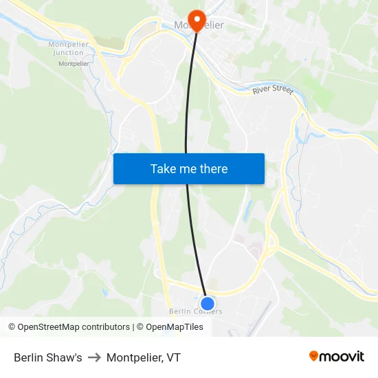 Berlin Shaw's to Montpelier, VT map