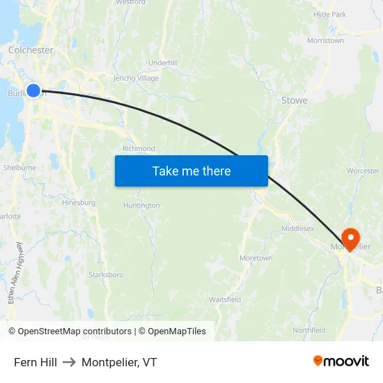 Fern Hill to Montpelier, VT map