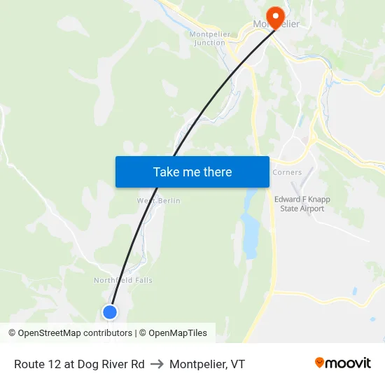 Route 12 at Dog River Rd to Montpelier, VT map