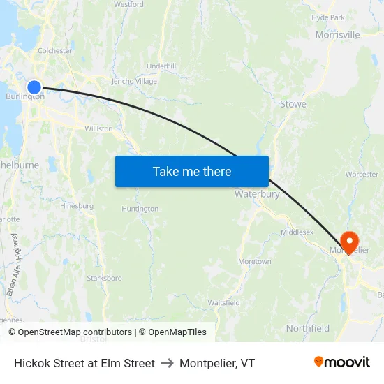 Hickok Street at Elm Street to Montpelier, VT map