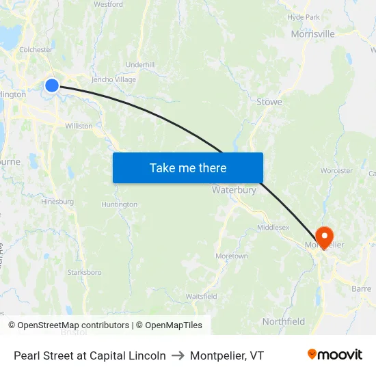 Pearl Street at Capital Lincoln to Montpelier, VT map