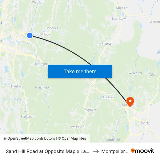 Sand Hill Road at Opposite Maple Lawn Drive to Montpelier, VT map