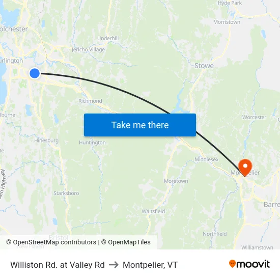 Williston Rd. at Valley Rd to Montpelier, VT map