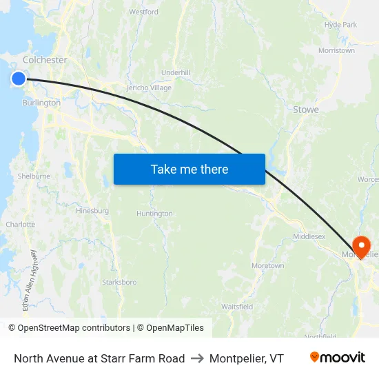 North Avenue at Starr Farm Road to Montpelier, VT map