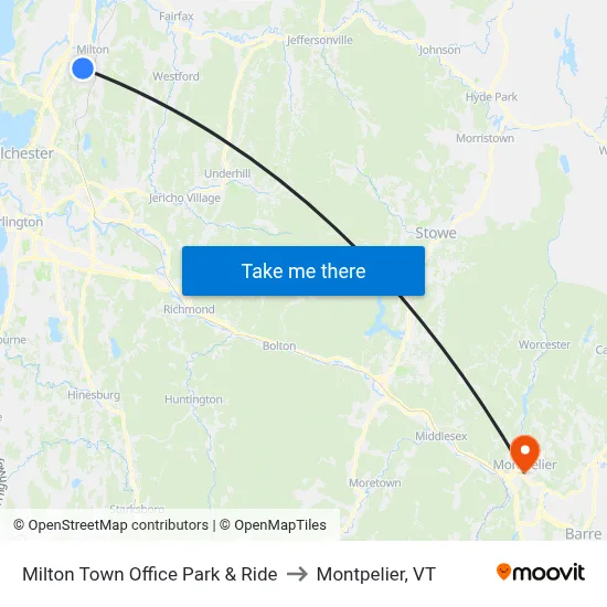 Milton Town Office Park & Ride to Montpelier, VT map
