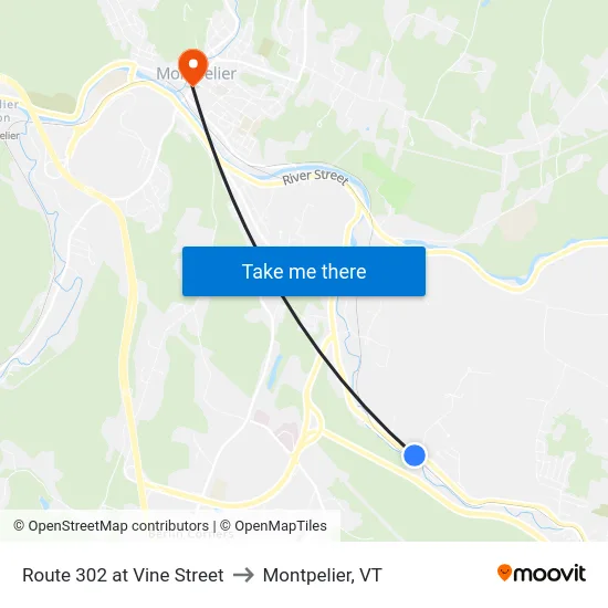 Route 302 at Vine Street to Montpelier, VT map