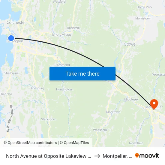 North Avenue at Opposite Lakeview Cem. to Montpelier, VT map
