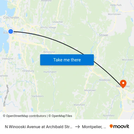 N Winooski Avenue at Archibald Street to Montpelier, VT map