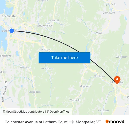 Colchester Avenue at Latham Court to Montpelier, VT map