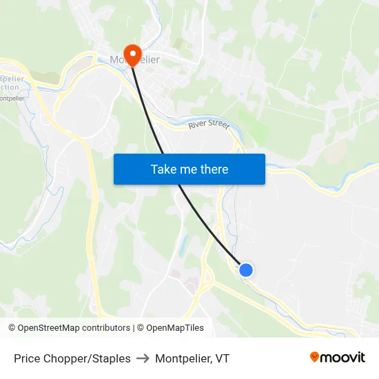 Price Chopper/Staples to Montpelier, VT map