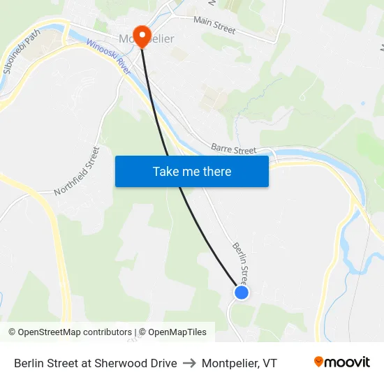 Berlin Street at Sherwood Drive to Montpelier, VT map