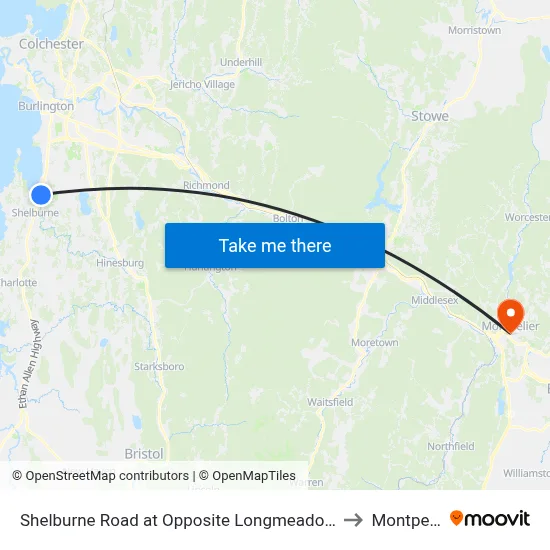 Shelburne Road at Opposite Longmeadow Drive (The Commons) to Montpelier, VT map