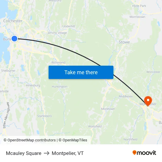 Mcauley Square to Montpelier, VT map