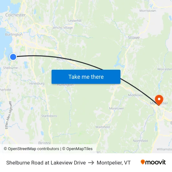 Shelburne Road at Lakeview Drive to Montpelier, VT map