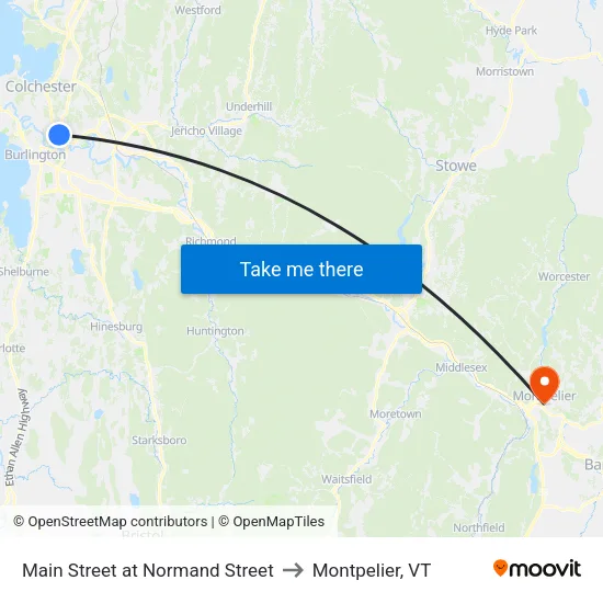 Main Street at Normand Street to Montpelier, VT map