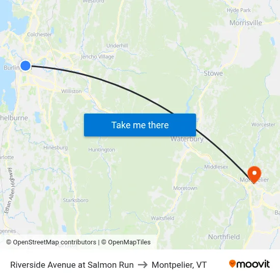 Riverside Avenue at Salmon Run to Montpelier, VT map