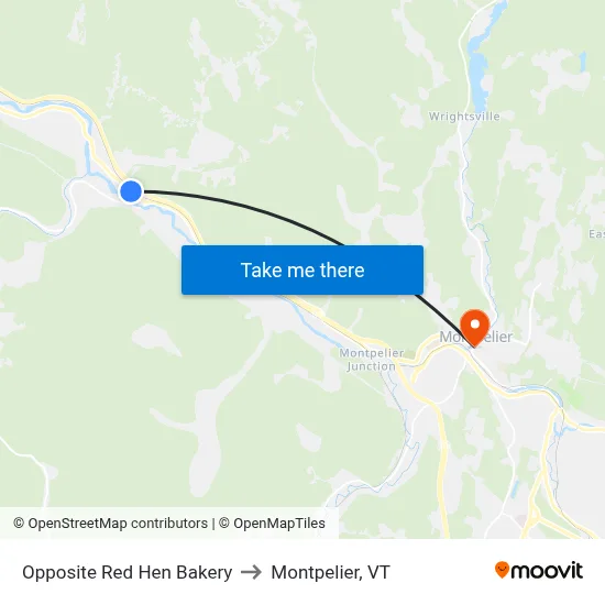 Opposite Red Hen Bakery to Montpelier, VT map