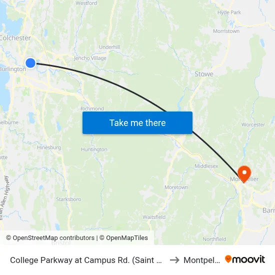 College Parkway at Campus Rd. (Saint Mikes East Entrance) to Montpelier, VT map