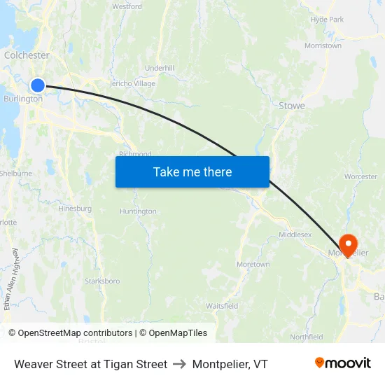 Weaver Street at Tigan Street to Montpelier, VT map