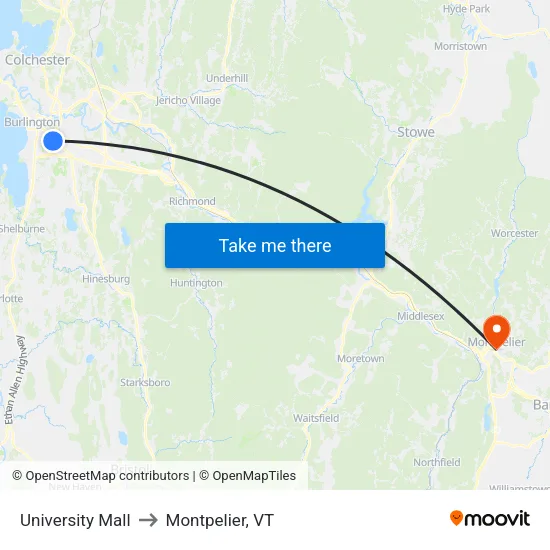 University Mall to Montpelier, VT map
