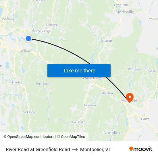 River Road at Greenfield Road to Montpelier, VT map
