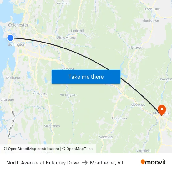 North Avenue at Killarney Drive to Montpelier, VT map