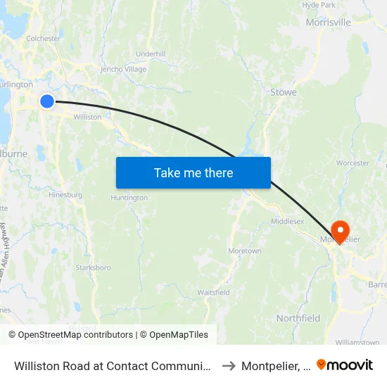 Williston Road at Contact Communication to Montpelier, VT map