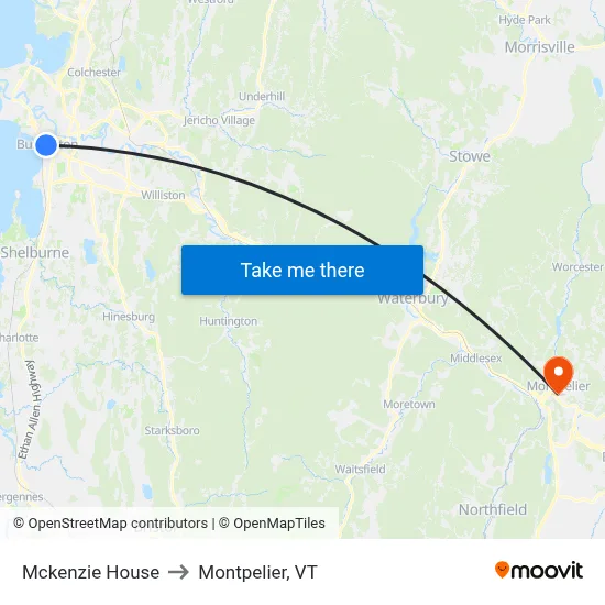 Mckenzie House to Montpelier, VT map