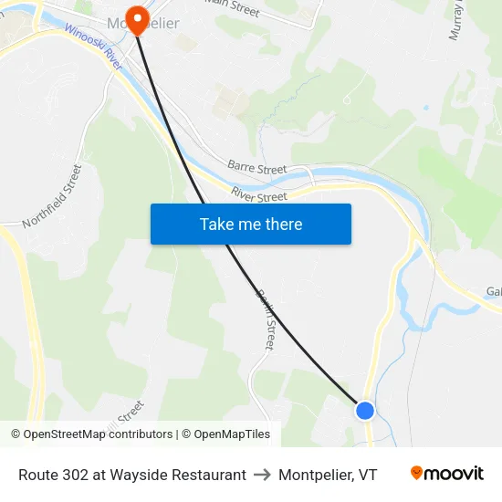 Route 302 at Wayside Restaurant to Montpelier, VT map