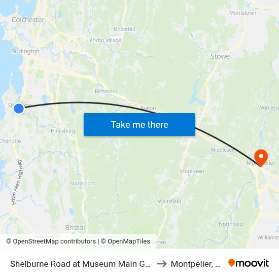 Shelburne Road at Museum Main Gate to Montpelier, VT map
