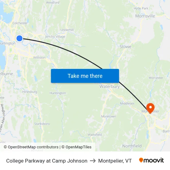 College Parkway at Camp Johnson to Montpelier, VT map