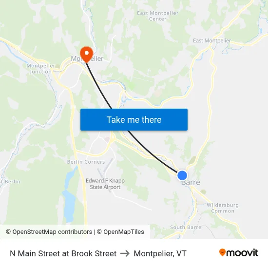 N Main Street at Brook Street to Montpelier, VT map