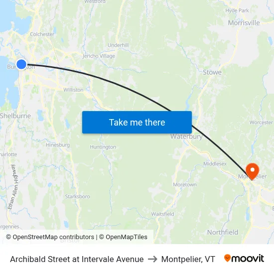 Archibald Street at Intervale Avenue to Montpelier, VT map