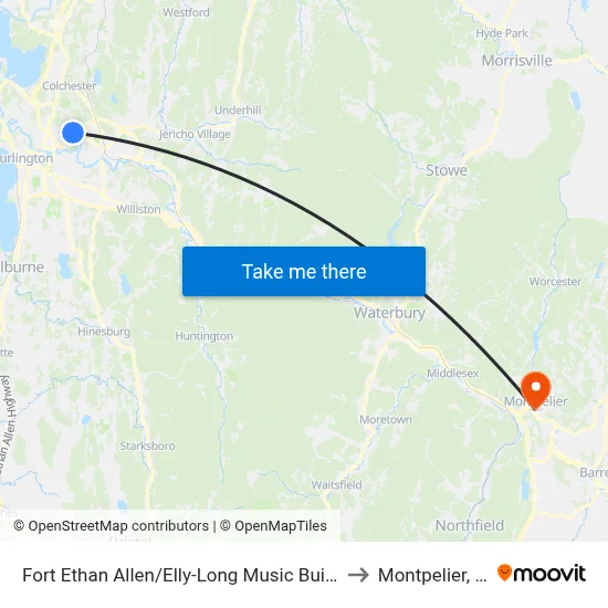 Fort Ethan Allen/Elly-Long Music Building to Montpelier, VT map