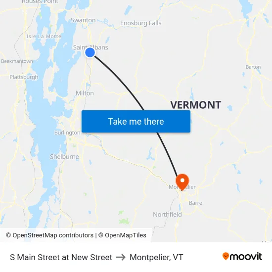 S Main Street at New Street to Montpelier, VT map