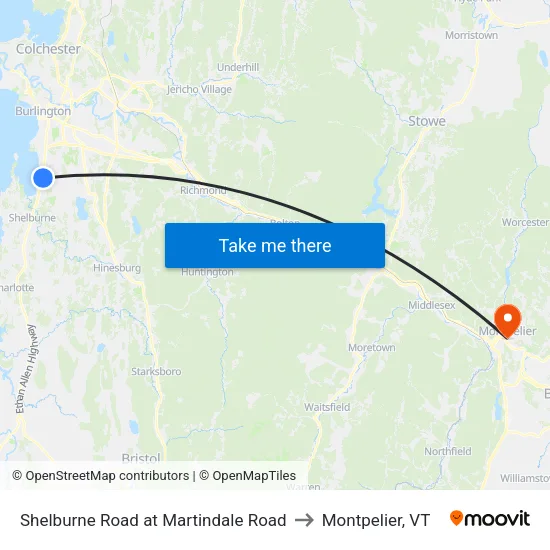 Shelburne Road at Martindale Road to Montpelier, VT map