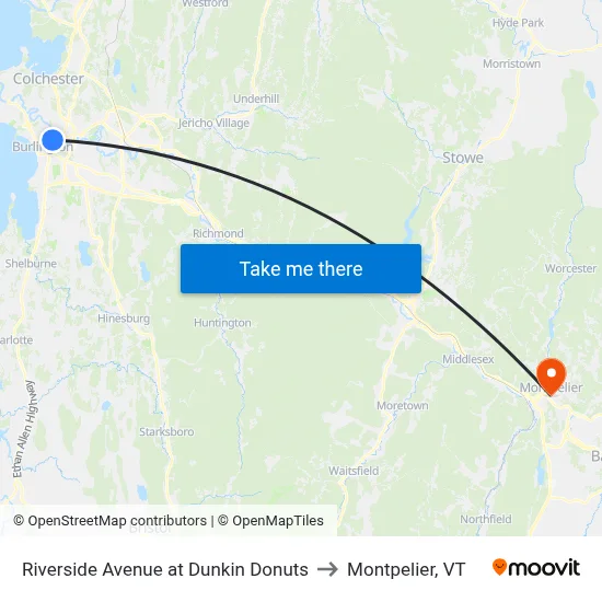 Riverside Avenue at Dunkin Donuts to Montpelier, VT map