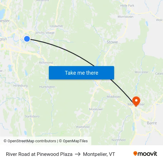 River Road at Pinewood Plaza to Montpelier, VT map