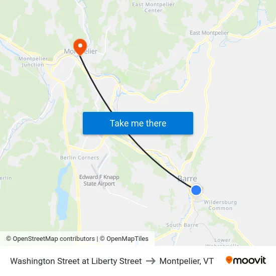 Washington Street at Liberty Street to Montpelier, VT map