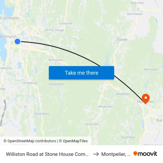 Williston Road at Stone House Commons to Montpelier, VT map