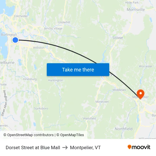 Dorset Street at Blue Mall to Montpelier, VT map