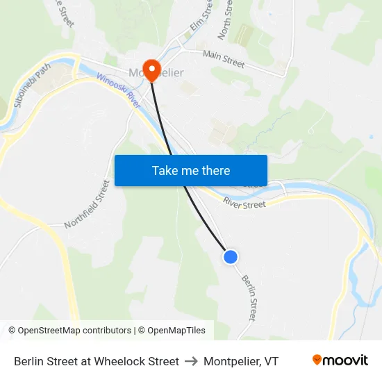 Berlin Street at Wheelock Street to Montpelier, VT map