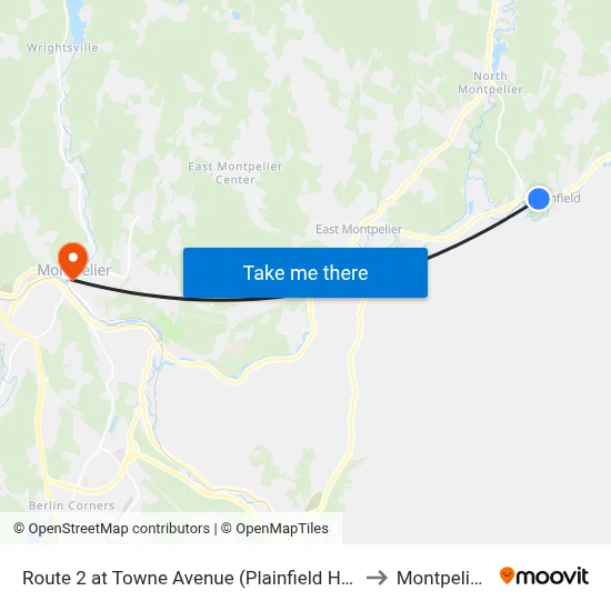 Route 2 at Towne Avenue (Plainfield Health Center) to Montpelier, VT map