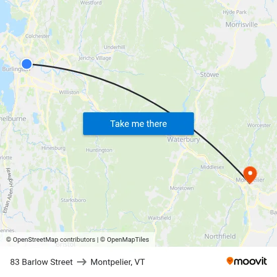 83 Barlow Street to Montpelier, VT map