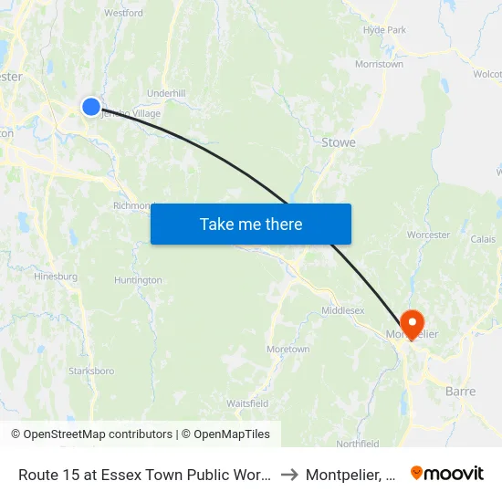 Route 15 at Essex Town Public Works to Montpelier, VT map