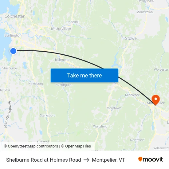 Shelburne Road at Holmes Road to Montpelier, VT map