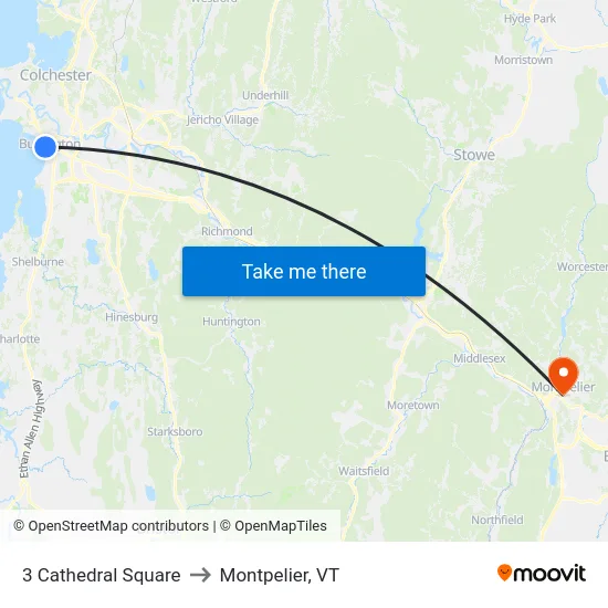 3 Cathedral Square to Montpelier, VT map